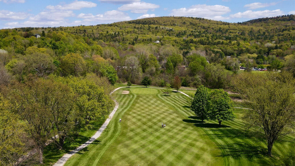 Rocky Ridge Golf Club aerial view of fairway in the summer